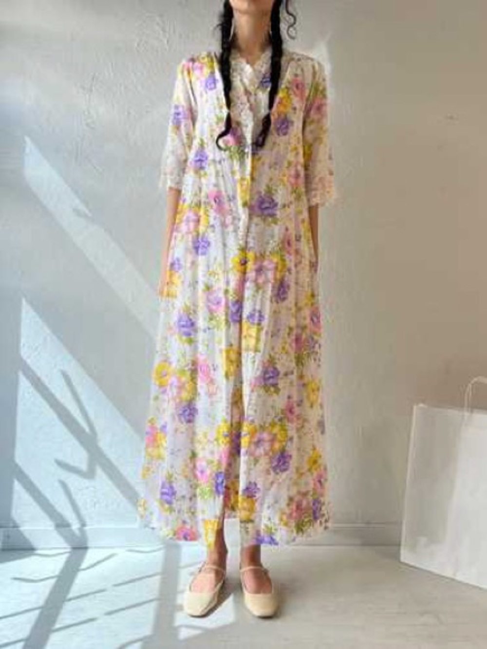 Vintage 70s LeVoys floral, pink and purple nightgown